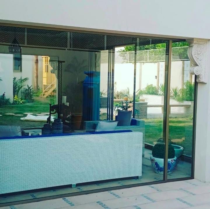 Full-height sliding glass doors